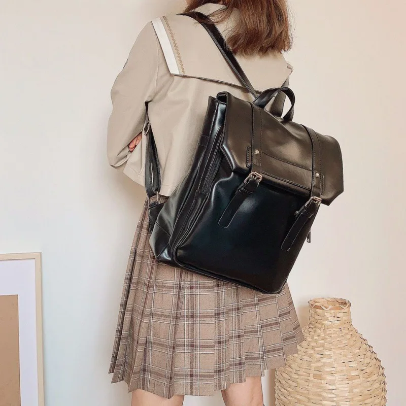 Fashion Women Backpack PU Leather School Bag Vintage Large Schoolbag For Teenage Girls Brown Black Backpacks Men Rucksack XA30H