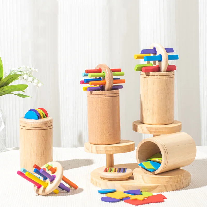 Beech Color Classification Bucket Montessori Kids Color Cognition Early Educational Color Stick Matching Toys for Children Gift