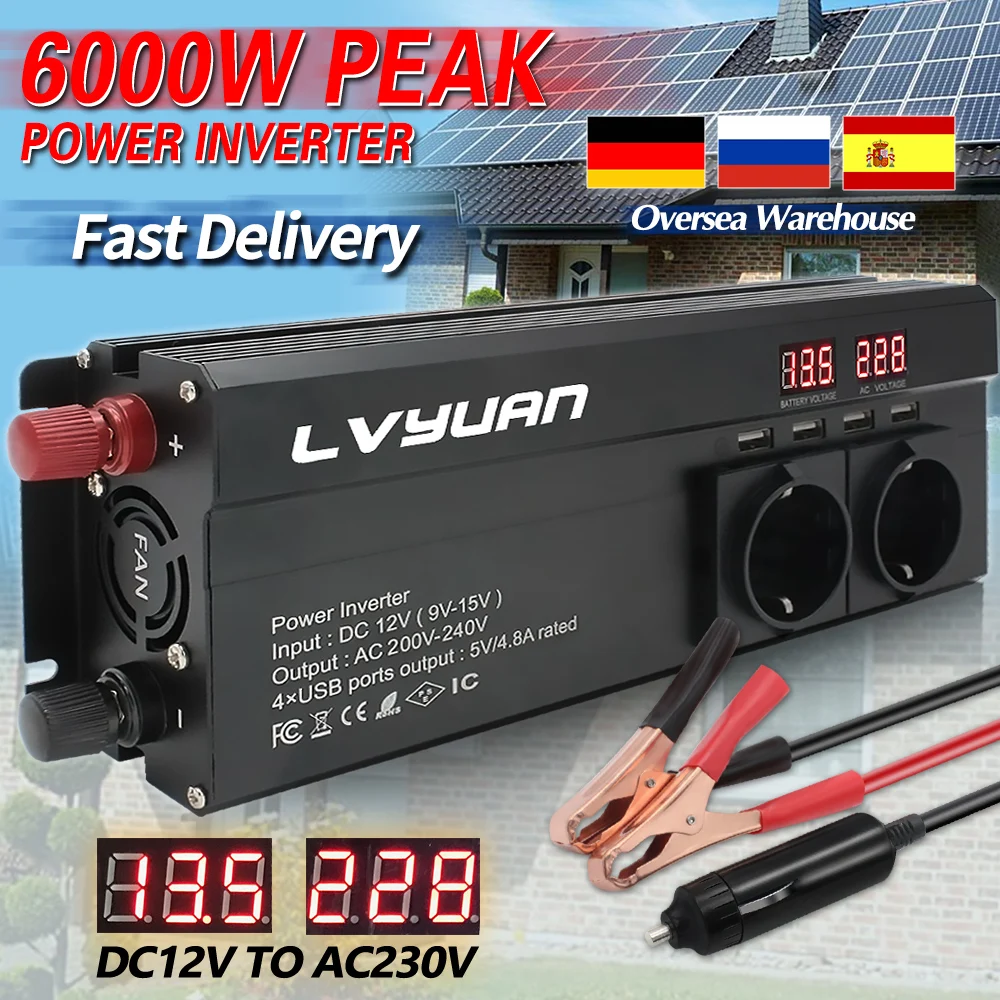 2600W LVYUAN Inverter преобразователь 12v×220v 3sockets Type  Powerful 50hz Car Inversor 4USB Outputs Converter