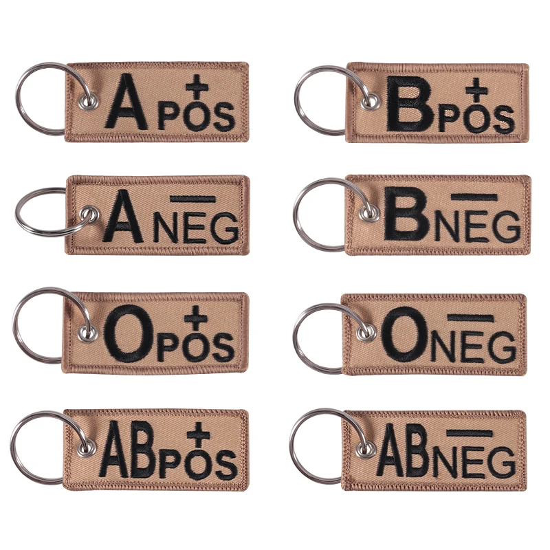 Embroidery Blood Type Keychains A+B+AB+O+ Front POS Negative NEG Military Emergency Weave Fabric Keyring Jewelry Accessories