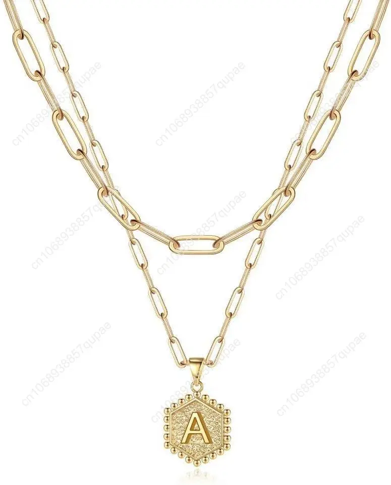 

Dainty Gold Necklace for Women 14K Solid Gold Over Layering Necklaces Womens Fashion Cute Hexagon Letter Initial Necklaces