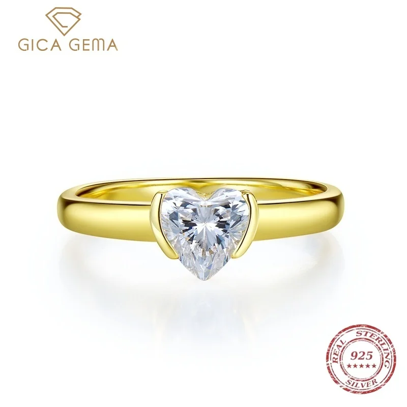 

Gica Gema Classic Shiny 6*6mm Zircon S925 Sterling Silver Gold Plated Heart Rings For Women Bride Wedding Love Eternal Jewelry