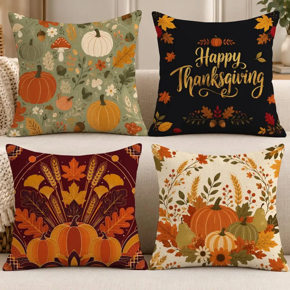 Art Deco V-Vintage Pumpkin Harvest Pattern Cushion Cover Soft Short Cover Washable Sofa Bed Dorm Garden Home Office Chair Decor
