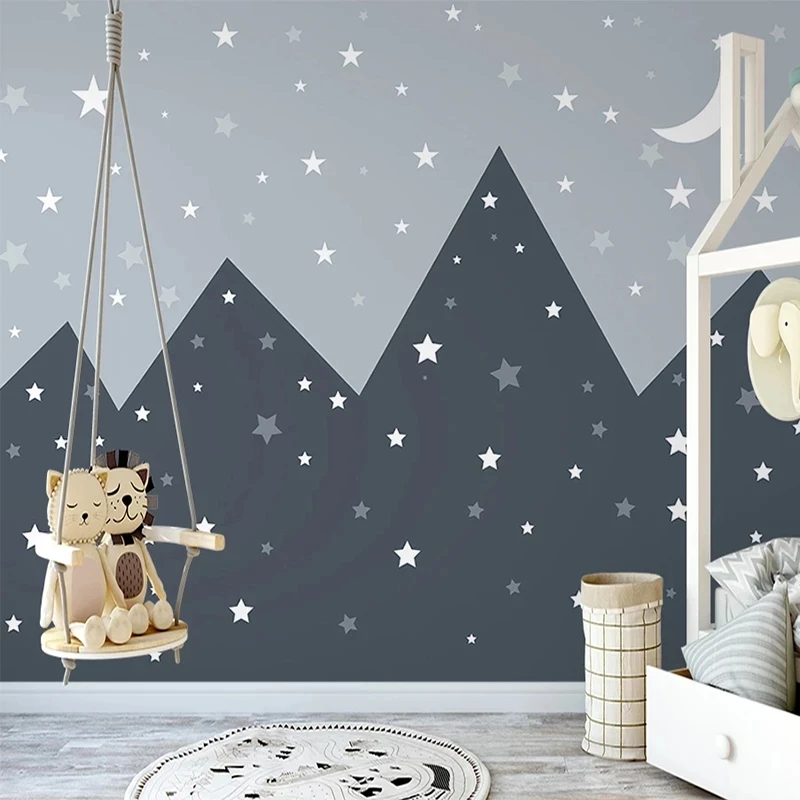 Custom Mural Wallpaper 3D Hand painted Simple Mountain Peak Starry Sky Children's Room Geometry bedroom restaurant Living room