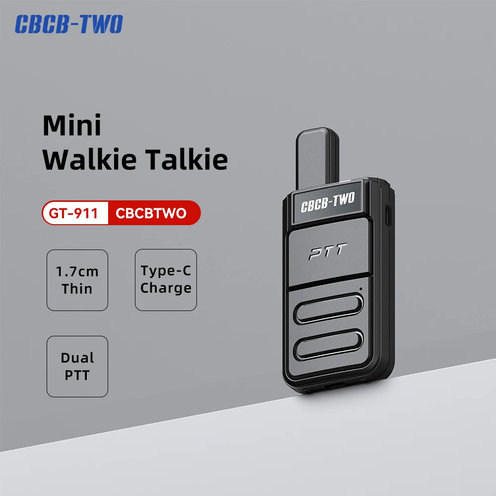 CBCBTWO Walkie Talkie GT-911 portabel, Radio dua arah pengisian daya tipe-c 1 buah Walkie-Talkie portabel untuk stasiun Hotel restoran ritel