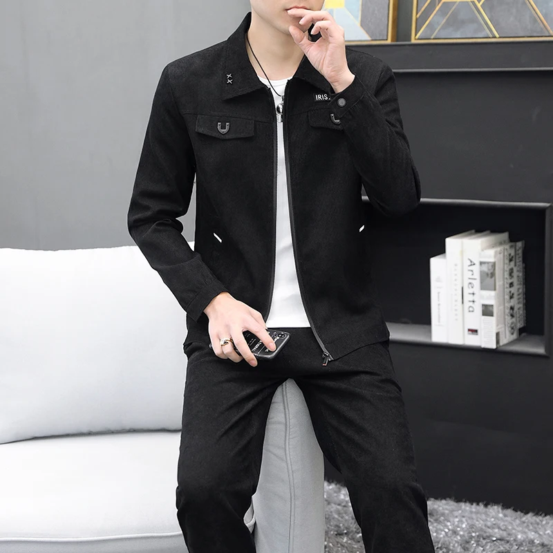 Men Corduroy Sets 2022 Autumn New Two Piece Long Trousers and Jakcet Clothing Casual Track Suit Male Big Pockets Sweatsuits