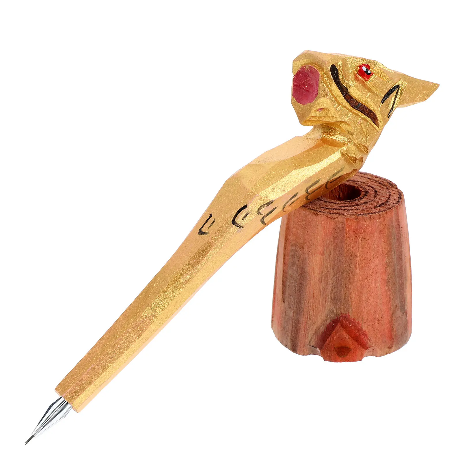 Handmade Wood Carved Animal Pen Dragon Theme Solid Wood Writing Tool for Students Inspires Creativity Cute Stationery Present