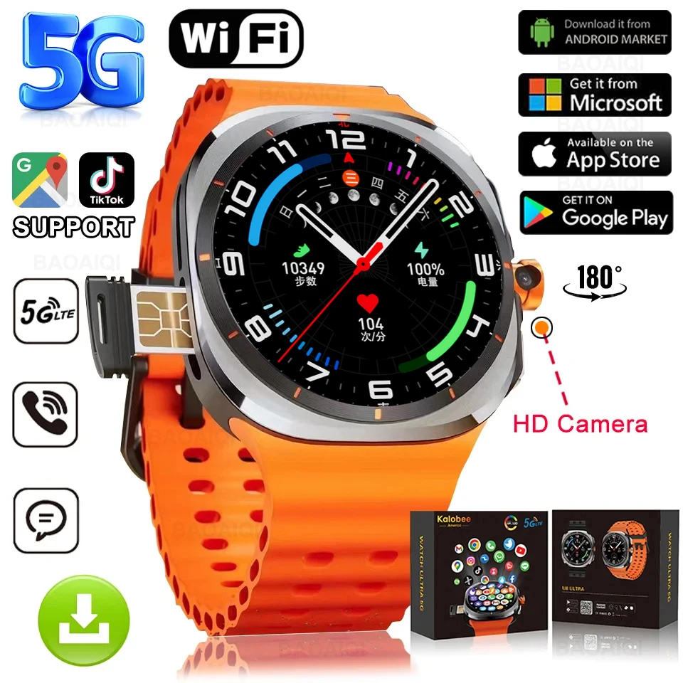 Watch 7 Ultra Smart Watch Mens Video Call Smartwatch 4G/5G Sim Card GPS WIFI Rotary Camera Global Calling Google Map For Samsung