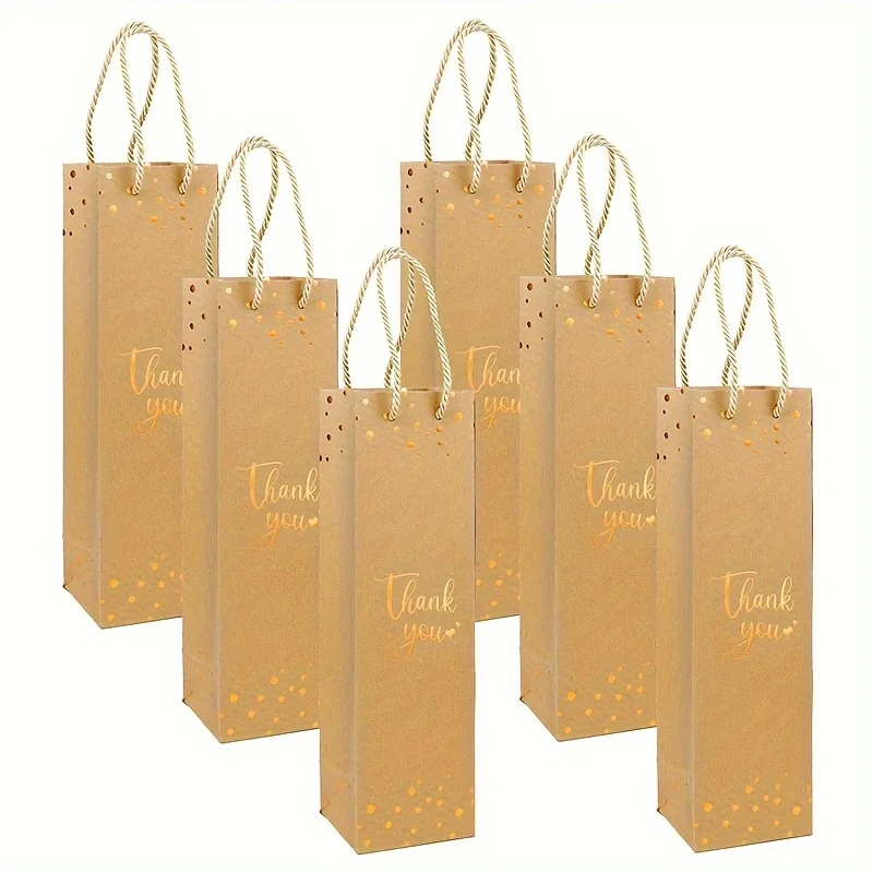 30 Wine Gift Bag for Wine Bottle Wedding Wine Thank You Gift Bag with Metallic Gold foil printed Kraft paper Gift Bag with charm