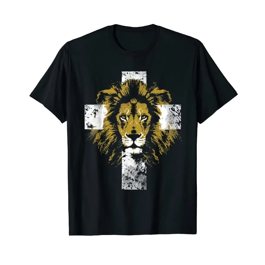 

Lion of Judah Cross Christians Gift T-Shirt. Summer Cotton Short Sleeve O-Neck Mens T Shirt New S-3XL