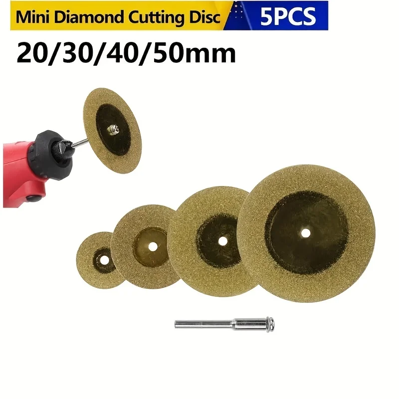 Titanium-Coated Diamond Cutting Discs Set with Connecting Rod - 4PCS Multi-Size (20-50mm) for Marble, Ceramic, Stone