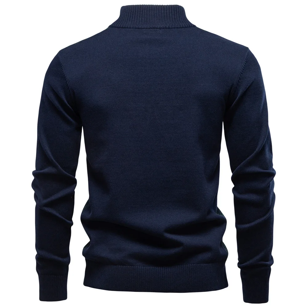 Autumn Winter New Fashion Men's Half Zipper Stand Collar Casual Trendy Business Slim Knitted Pullover Sweaters Male Clothes Tops