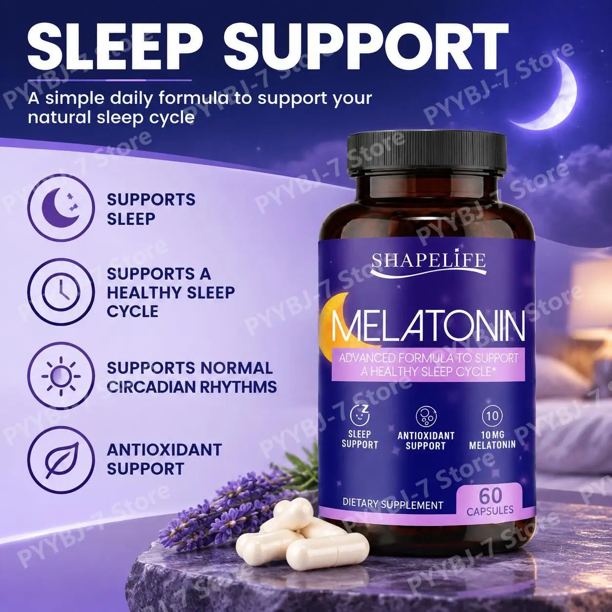 10mg Melatonin Capsules Extra Strength Sleep Support Promotes Restful Night & Healthy Sleep Cycle Antioxidant Formula 60 Count