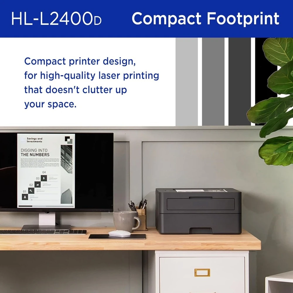 Stampante laser monocromatica compatta HL-L2400D con stampa duplex, connessione USB, uscita in bianco e nero