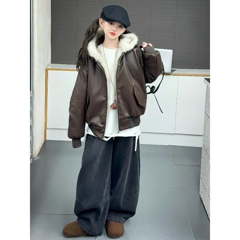 

Костюм для джазового танца для девочек, зимний наряд, цельная куртка с мехом и капюшоном, стильный бархатный комплект из овчины и хлопка