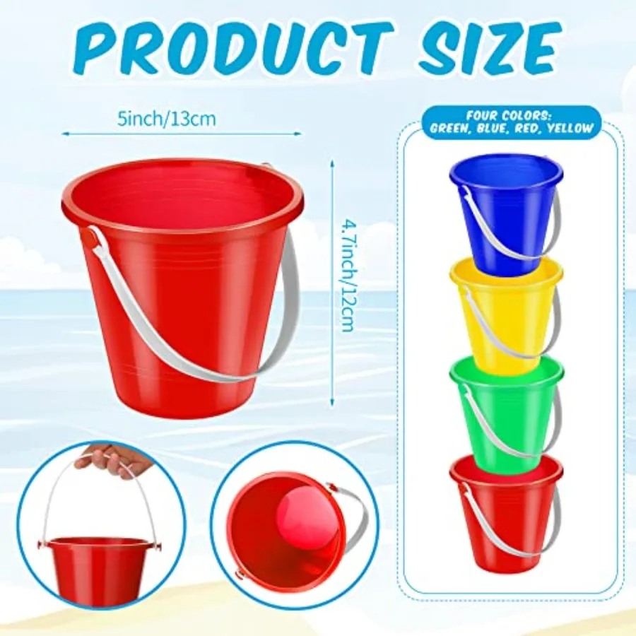 24 Pcs Beach Bucket Sand Buckets Bulk for 5 Inch Colorful Fun Plastic Pails and Sandcastle Mold for Toddler Summer Beach Birthd
