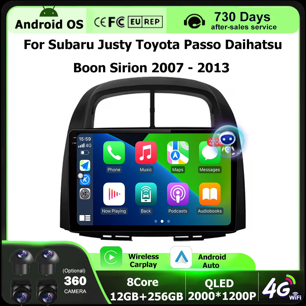 

Wireless CarPlay For Subaru Justy Toyota Passo Daihatsu Boon Sirion 2007 - 2013 Android 16 Car Radio Multimedia Player 4G BT DSP