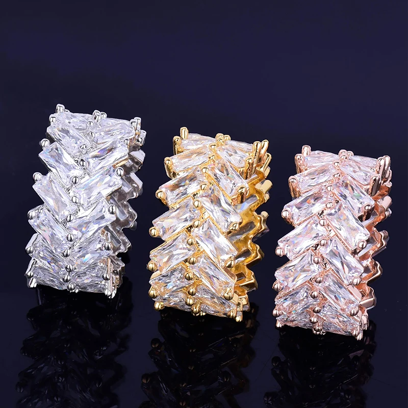 

Хип-хоп 5A+ CZ Stone Paved Bling Ice Out Форма шин Круглые кольца на палец для мужчин Репер Ювелирные изделия Розовое золото Серебро Цвет