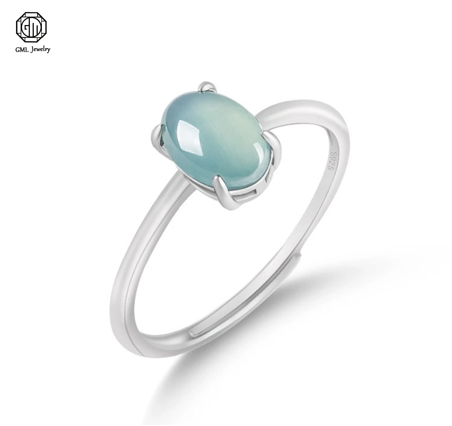 

Кольцо из серебра 925 пробы с натуральным жадеитом типа А, овальный кабошон, цвет «голубая вода», регулируемое, модное, для женщин, ювелирное украшение на палец