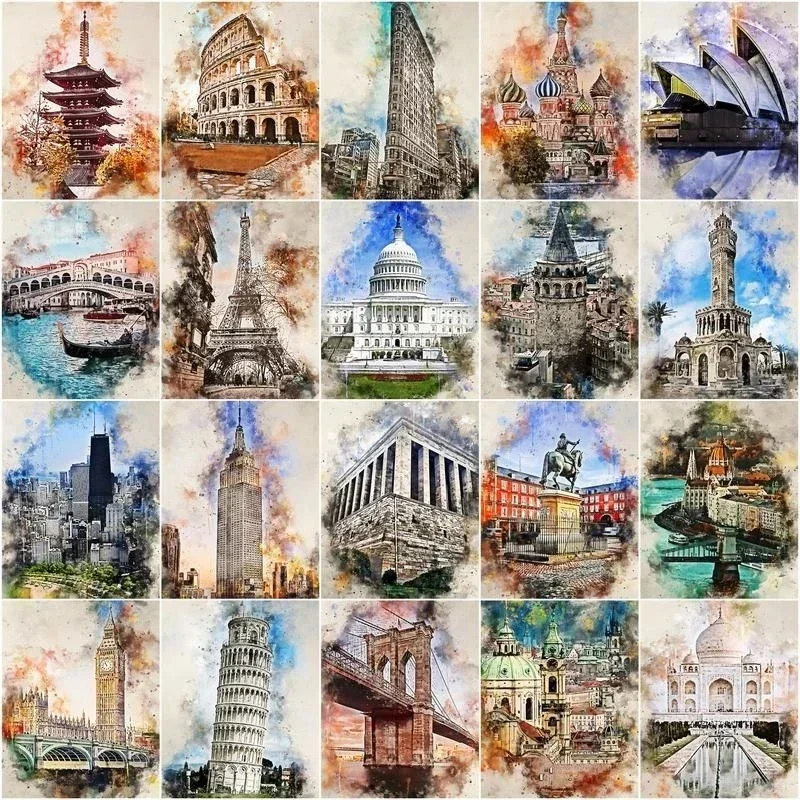 

123065 Painting By Number City Famous Build Landscape Drawing On Canvas Handpainted Art Gift