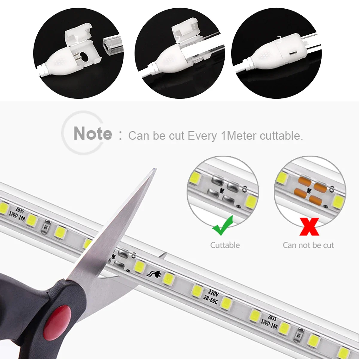 Imagem -06 - High Brightness Led Strip Light Fita Impermeável Flexível com Interruptor Plug Power Cozinha Iluminação Exterior ac 220v 110v 120 Leds por m