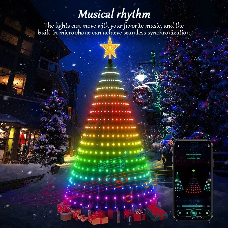 زينة ضوء النجوم لعيد الميلاد التي يتم التحكم فيها من التطبيق، وأضواء عطلات RGB الذكية المزودة بالموسيقى، وأوتار إضاءة مزخرفة مع وقت عن بعد