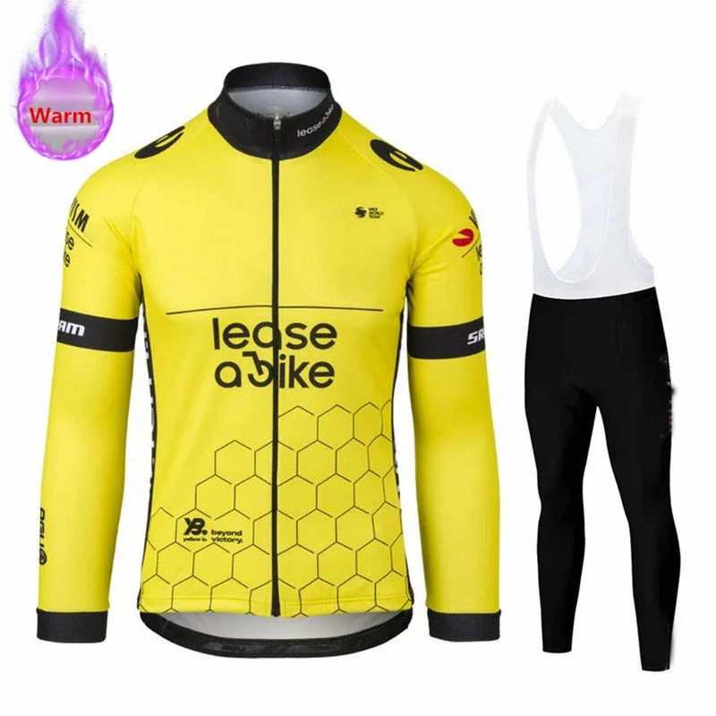 Jumbo Team Winter Long Sleeve Thermal Fleece Cycling Jersey Set Bib Pants Ropa Ciclismo Bicycle Clothing MTB Bike Jersey Uniform