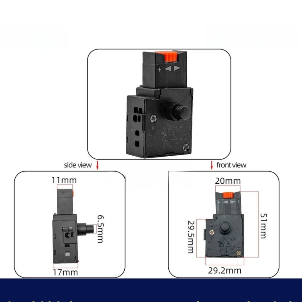 

10A Stepless Trigger Switch for Electric Drills Lock-On On-Off Control Replacement Compatible with Power Tool Handle Designs