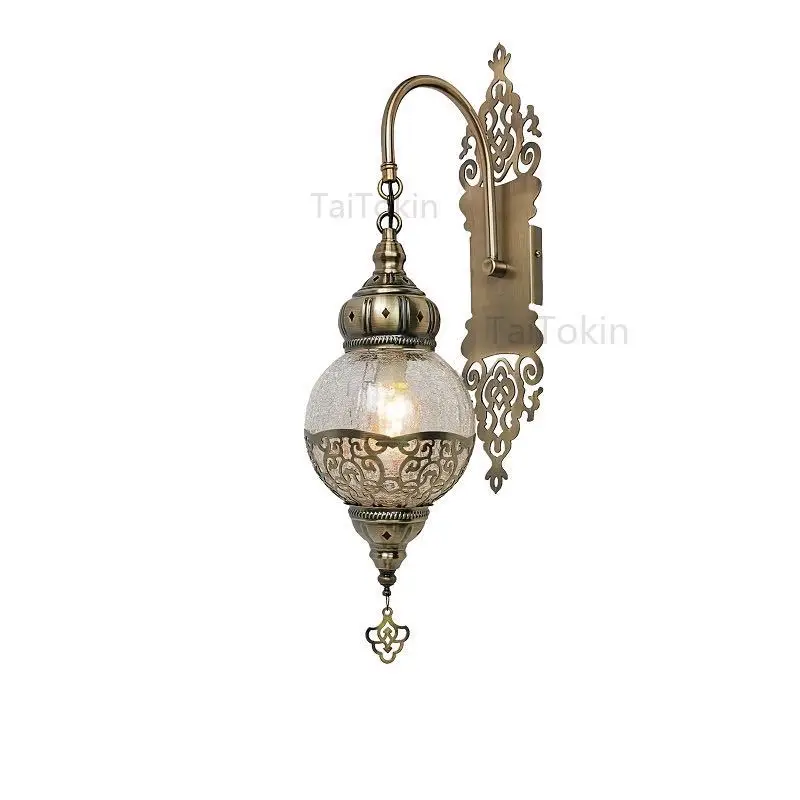 Exotic Vintage Copper Finished Wall Lamp WitCrackle Glass Ball LED Iron Wall Sconce Bedroom Living Room Corridor Balcony