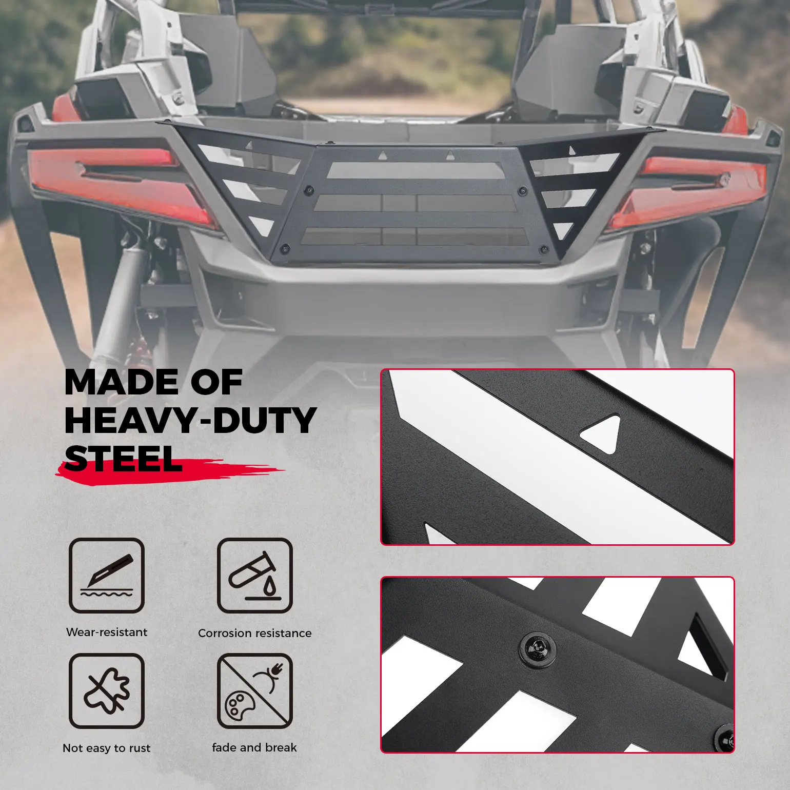 Rear Cargo Tailgate Steel Extender Enclosure Kit KEMIMOTO UTV Compatible with Polaris RZR Pro R / RZR Pro R 4 2022 2023