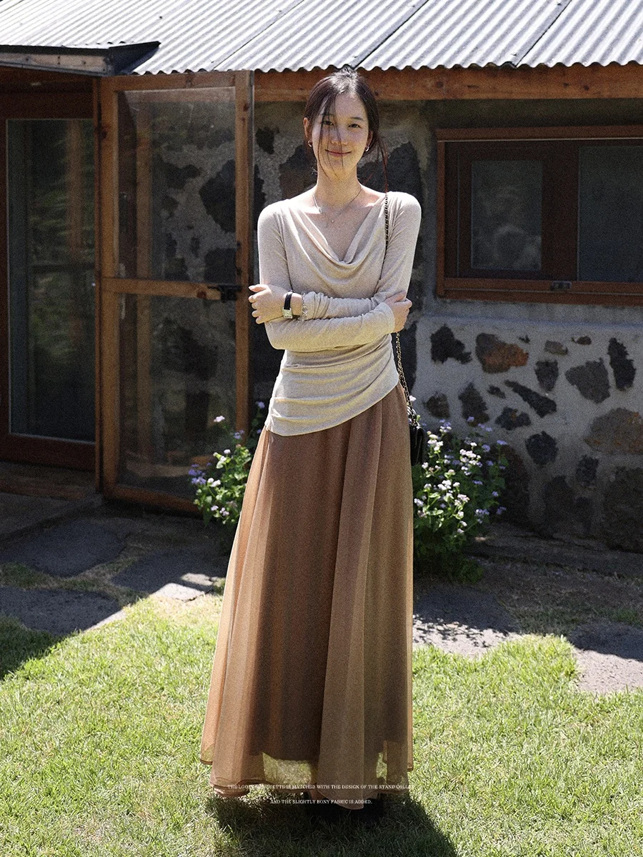 

Lalaglow Muse Girl Knitted Long Dr Slim Fit Ele Ne Splicing Wool Blend Polyester Elastic Fiber Autumn Regular Thi