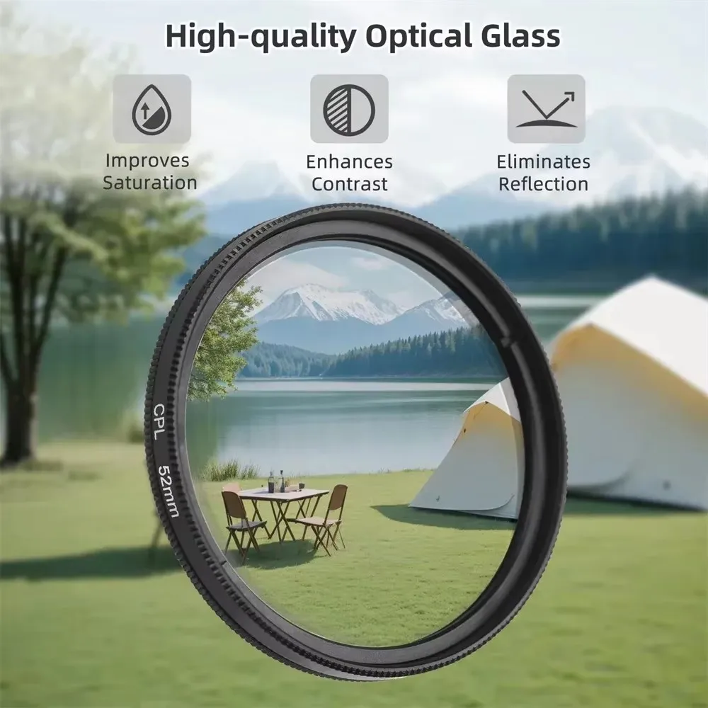 Filtro polarizzatore circolare universale CPL da 52 mm con clip per obiettivo di telefoni cellulari, per smartphone iPhone e Samsung