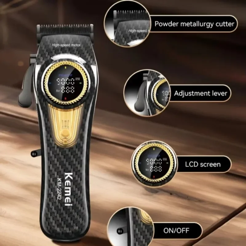 Kemei Km-2242 Máquina de cortar cabelo profissional - recarregável por USB, motor sem escova, lâmina ajustável para precisão