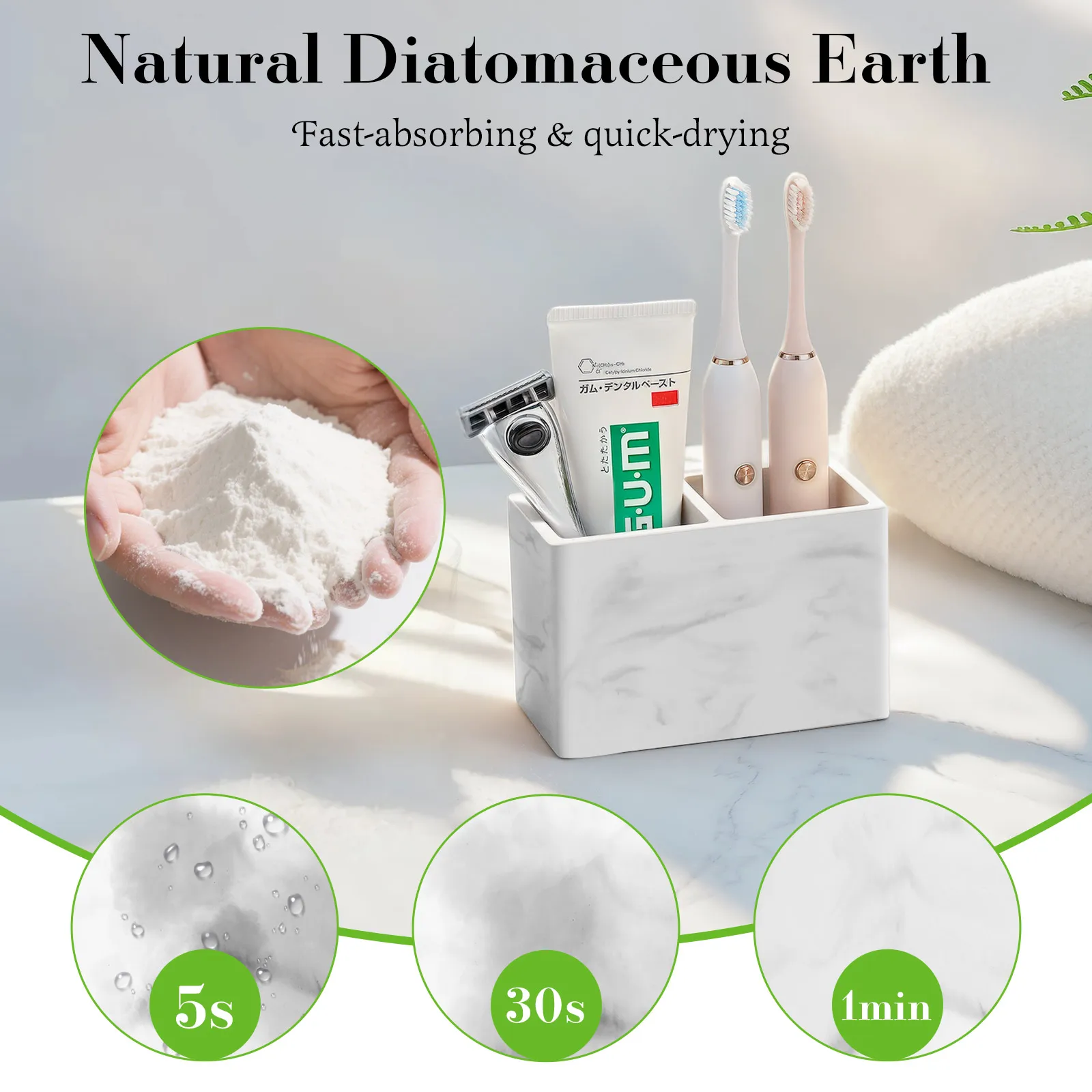 Luxspire Toothbrush Holder Fast Drying Tooth Brush Holder for Bathroom Diatomite Electric ToothBrush Toothpaste Organizer