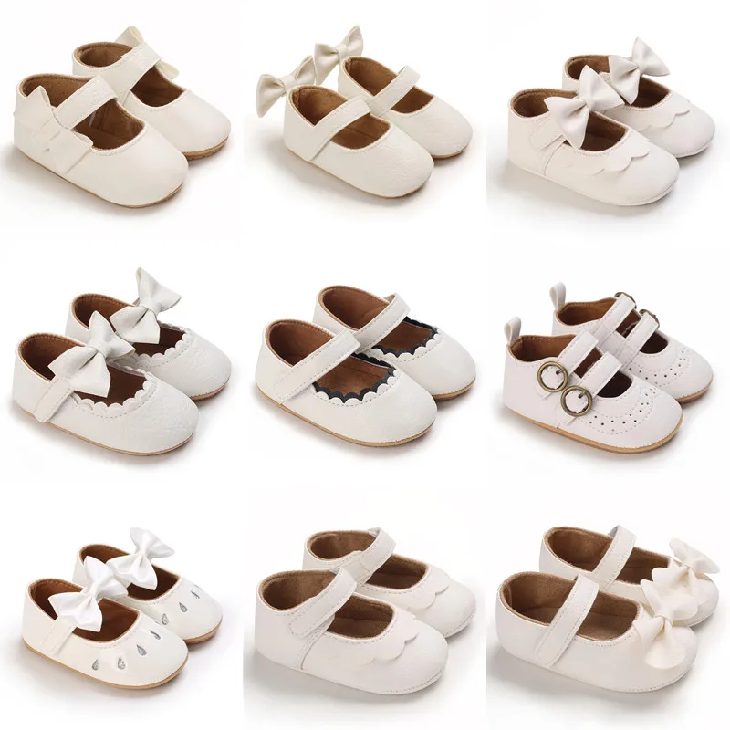 VALEN SINA Baby Casual Shoes Infant Toddler Bowknot Non-slip Rubber Soft-Sole Flat PU First Walker Newborn Bow Decor Mary Janes