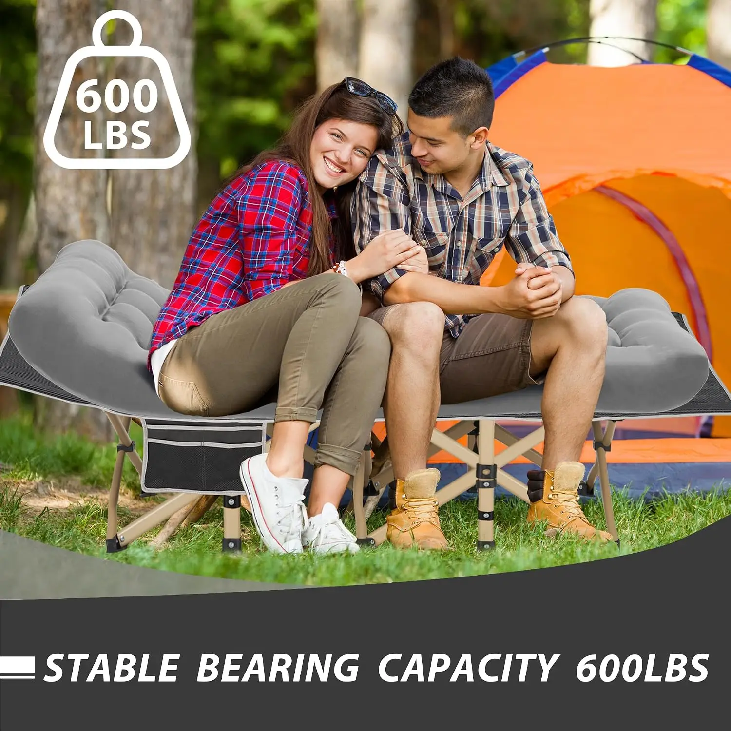 Camping Cot for Adults, Folding Design with Mattress, 28-Inch Width, 600 lb Weight Limit