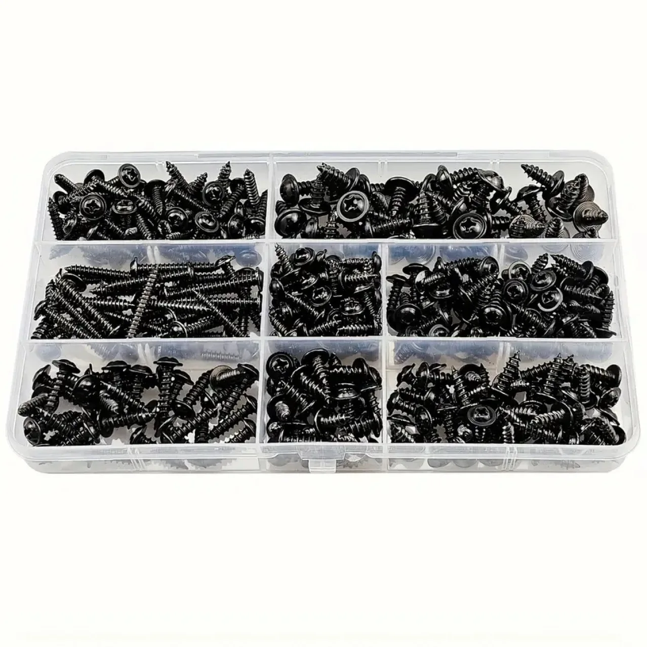 Picture 6: 390Pcs Carbon Steel Wafer Head Flange Self Tapping Screws Black Cross Head Self-Drilling Screw Bolt Phillips Head Assortment Kit