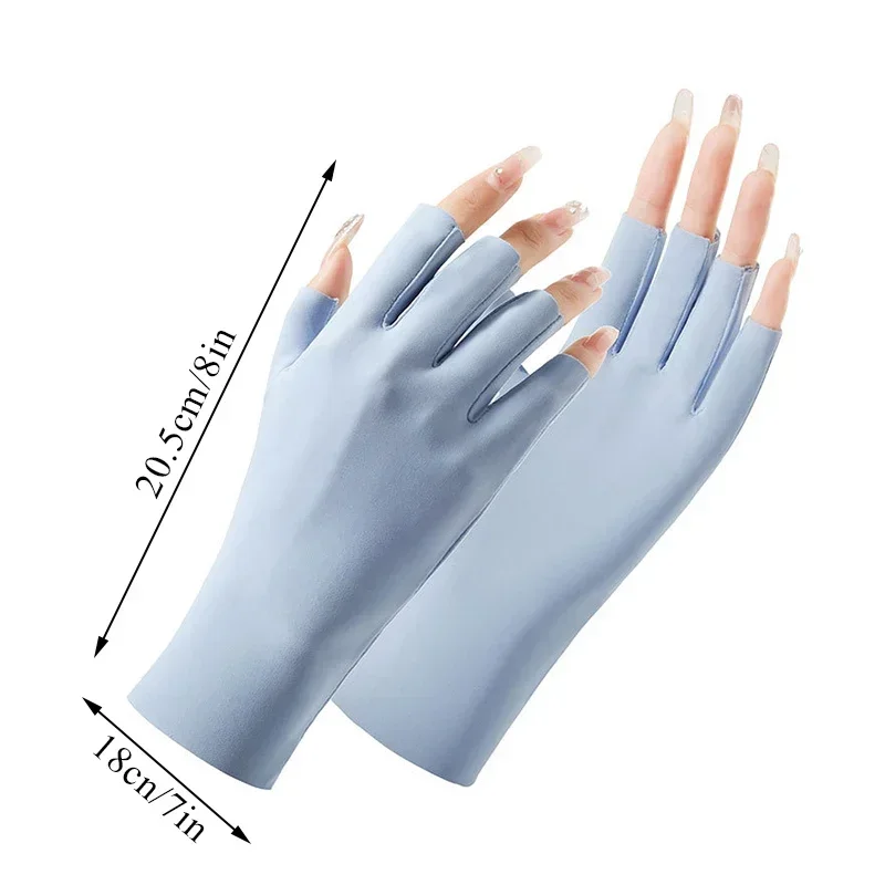 Summer Ice Silk Half Fingers Gloves Women Breathable Thin Fingerless Gloves Outdoor Riding Driving Gloves Sunscreen Mittens