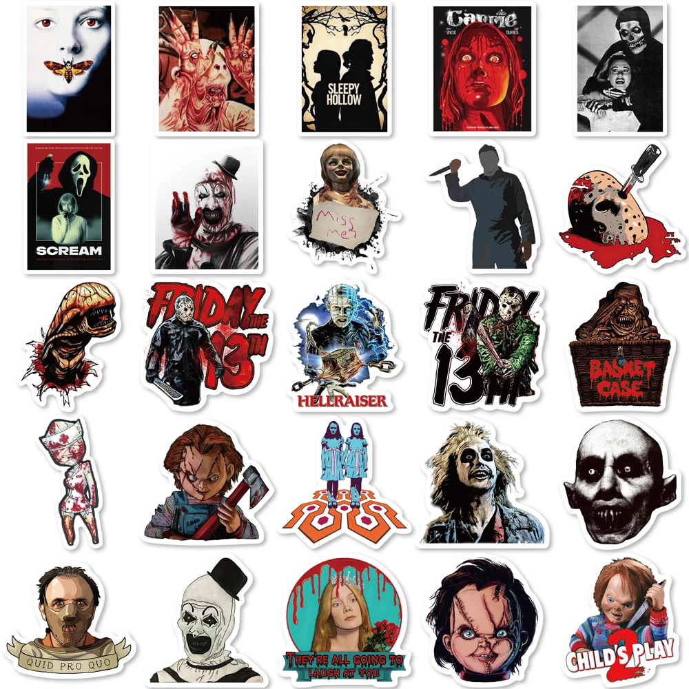 10/50Pcs Mixed Horror Movie Graffiti Stickers Cartoon Luggage Water Cup Mobile Notebook Kids Toys Waterproof Pvc Decal Sticker