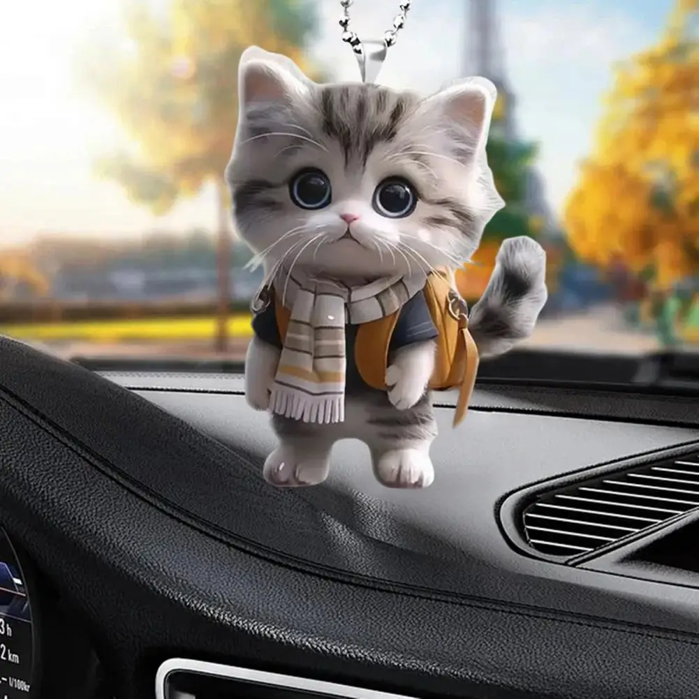 Cat Christmas Ornament Car Keychain Pendant Christmas Tree Ornament Cute Cat-Shaped RearView Mirror Pendant Auto Interior Decor