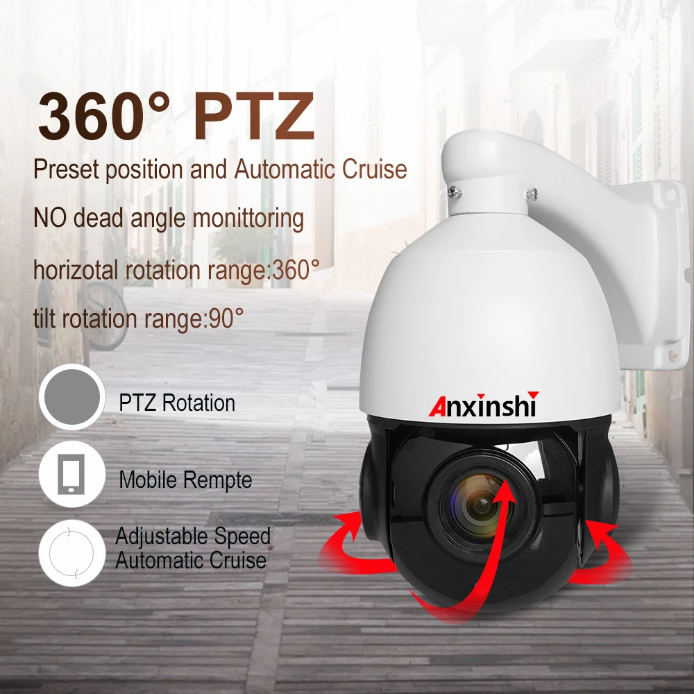 IP66 Waterpoor 360° High Speed PTZ IP Camera Multi-Language Web Access 5MP Human Detect Auto Tracking POE  Camera Audio Alarm