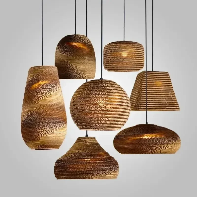 

20/25cm Bamboo Light E27 Handmade Rattan Lampshade Modern Paper Bee Accent Hanging Cardboard Living Room Restaurant Decor Light