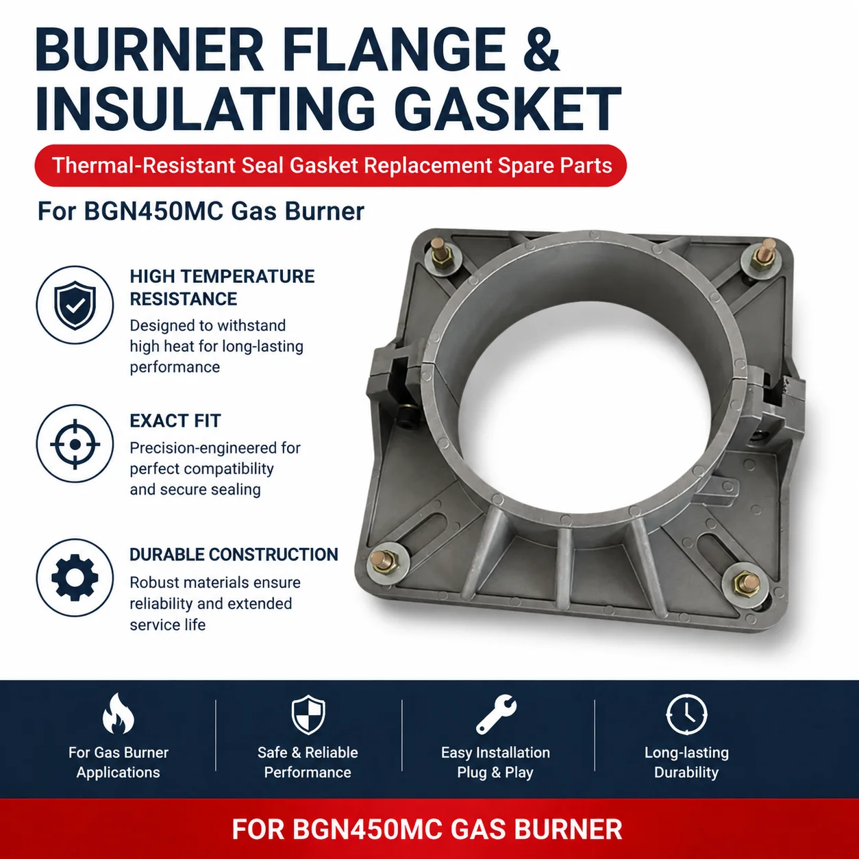 Genuine Italy BGN450MC Burner Flange & Insulating Gasket Thermal‑Resistant Seal Gasket Replacement Spare Parts