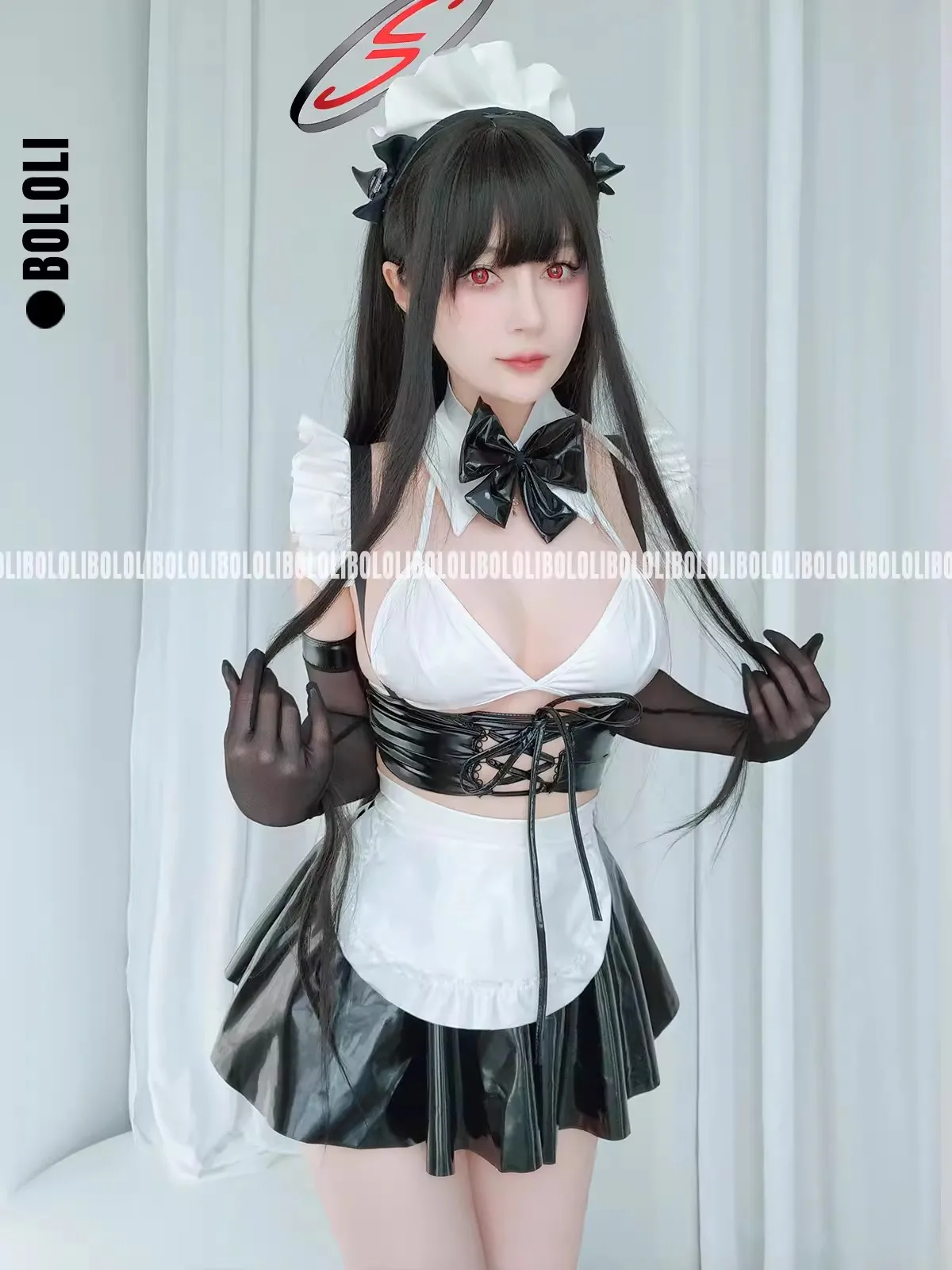 Anime Tsukatsuki Rio Cosplay Bikini Maid Dress Blue Archive Battle PU Leather Bodysuit Apron Pajamas Underwear Costume Dropship