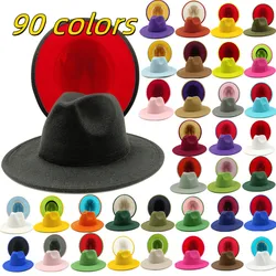 blue red bottom wide brim hat Panama felt hat for male jazz hat church top cap british women fedoras hats for men шляпа женская