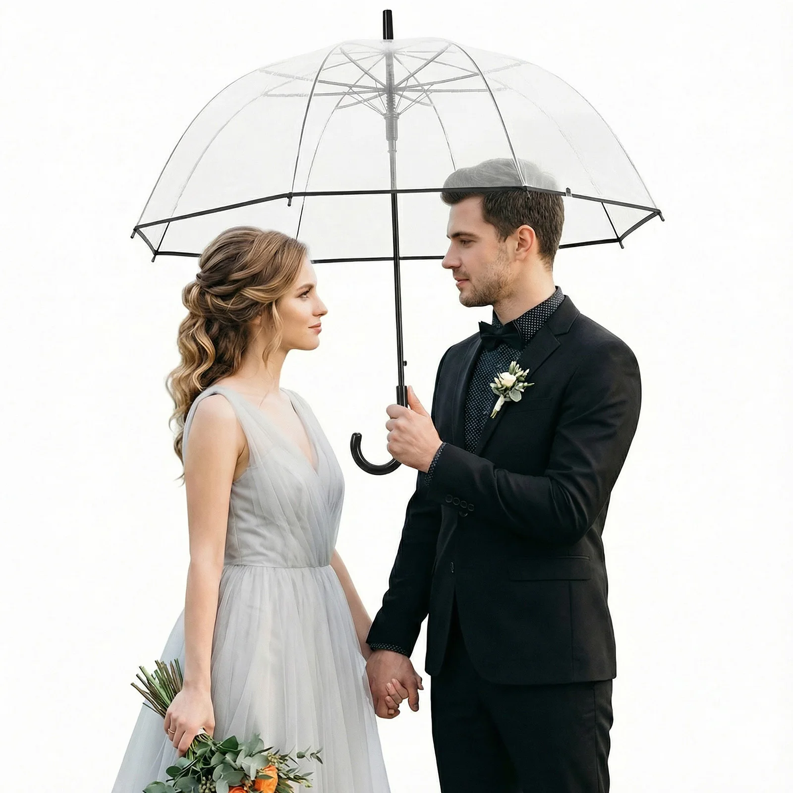 

60 прозрачных зонтов от дождя оптом с классической ручкой-крючком, 8 спиц, автоматическое открытие, зонт-шар для свадьбы, путешествий, свиданий