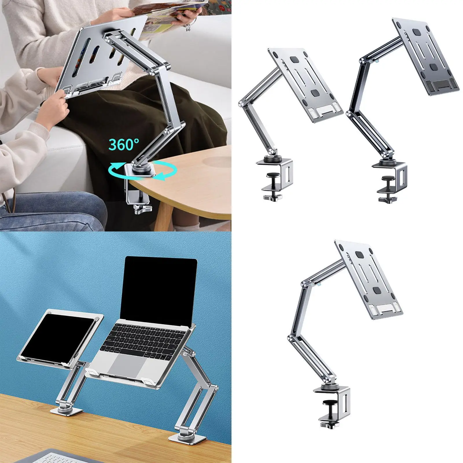 Tablet Stand Desktop Clamp Mount 360 Degree Swivel Base Accessory Book Stand