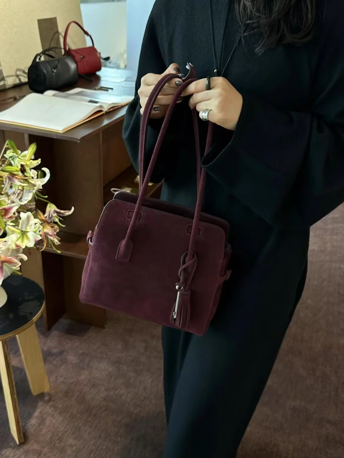 

FIRMRANCH 2025 New Fashionable Versatile Retro Simplicity Book Bag Frosted Leather Women's Single Shoulder Underarm Purse Tassel