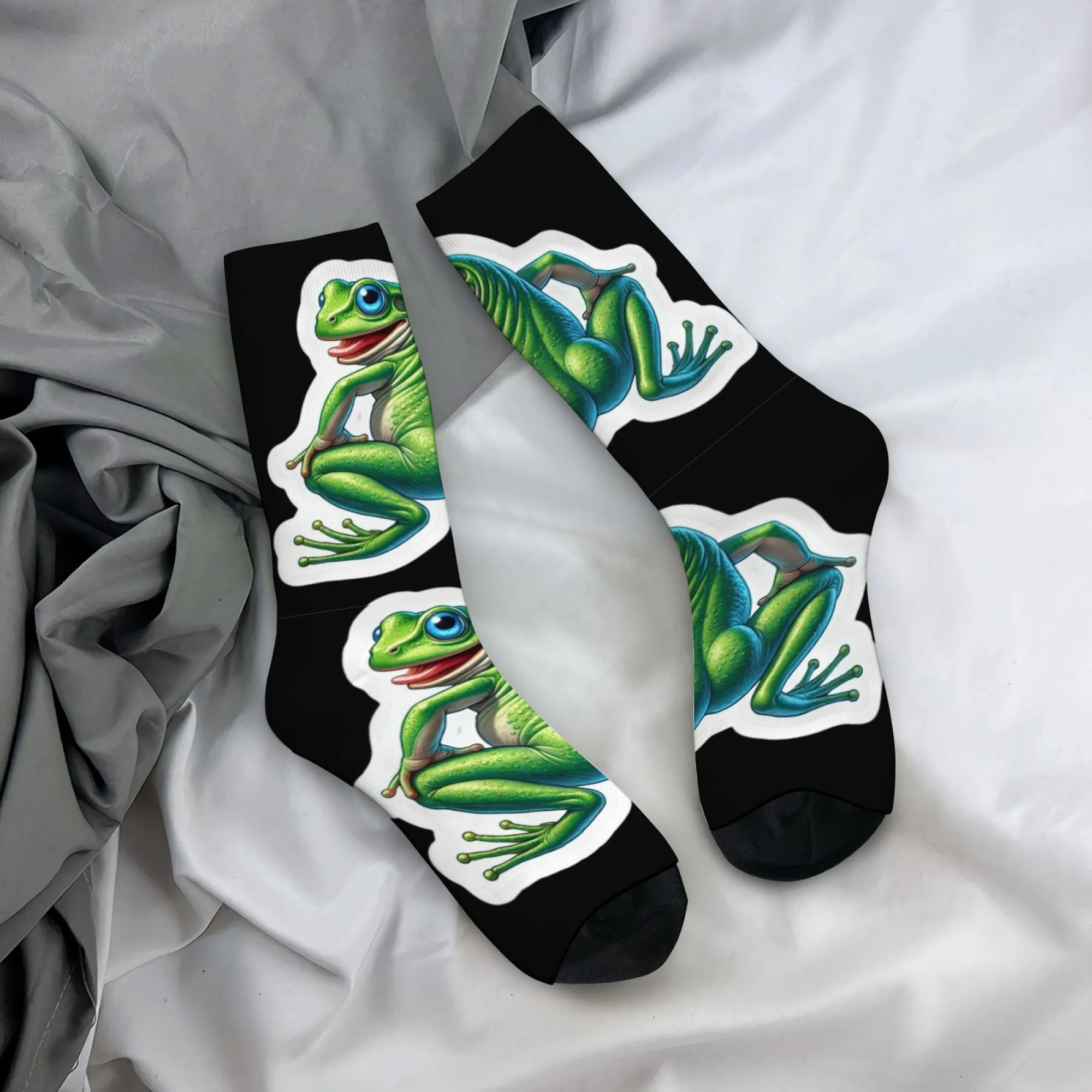Funny and Playful Cartoon Frog Men's Mid-calf Socks Unique Comfortable Warm Humorous and Cute Style for Outdoor Street Parties