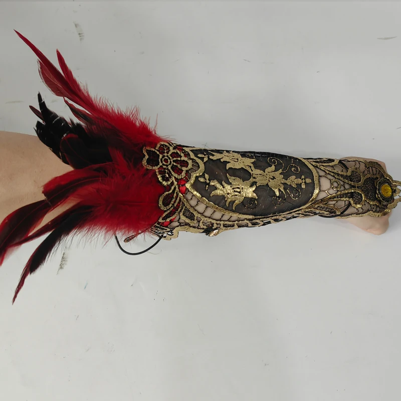 Halloween Dress up Gloves Sexy Lace Feather Long Gloves Gothic Mesh Sleeves Stage Performance Fingerless Gloves 1 piece